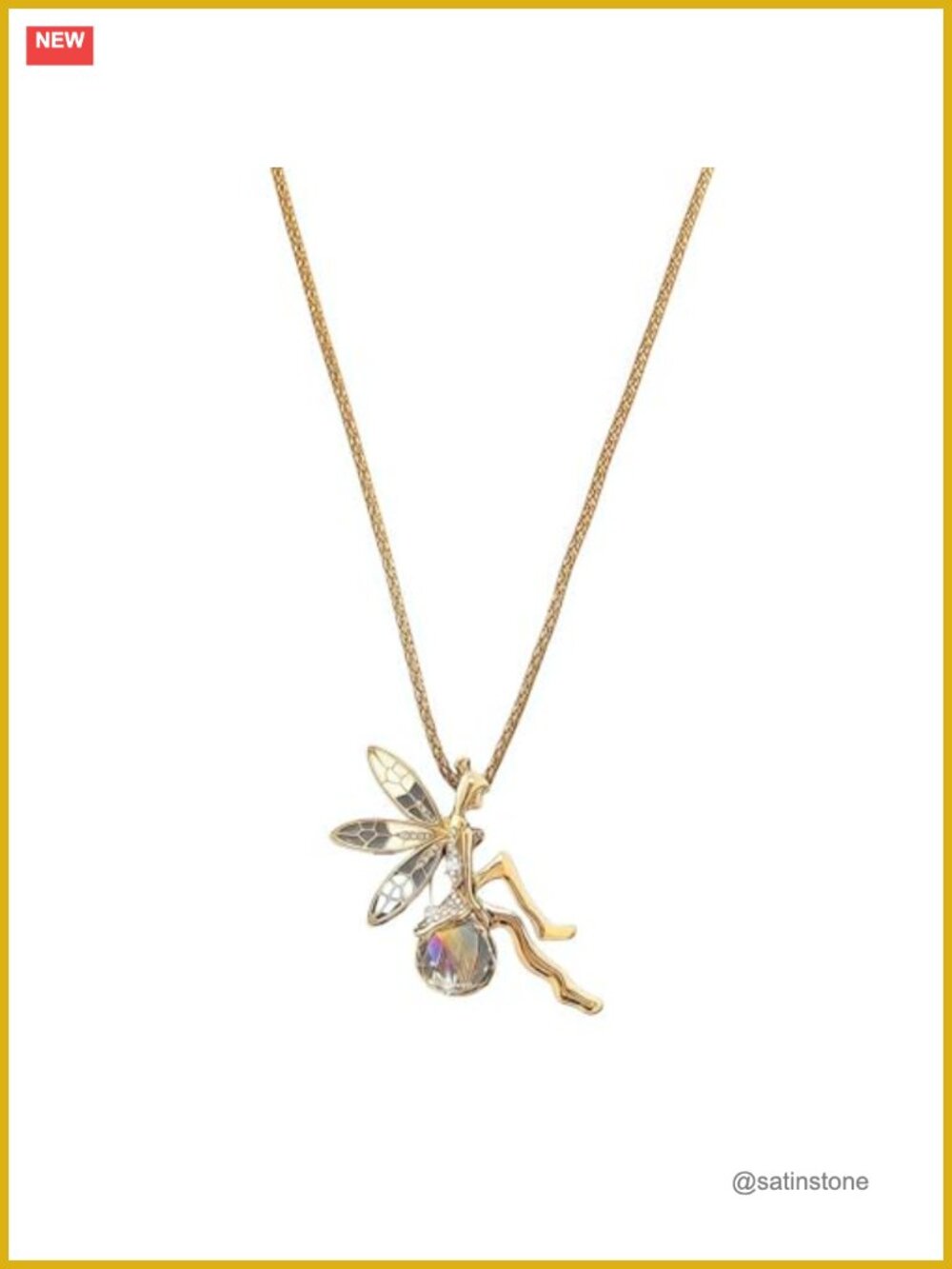 Fairy Angel Wings Pendant Necklace Zinc Alloy Yellow Gold Finish Boho